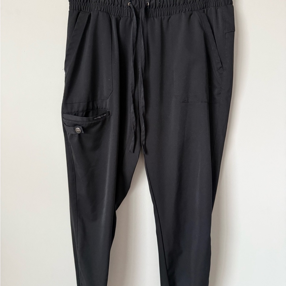 Black healing hands jogger scrub pants